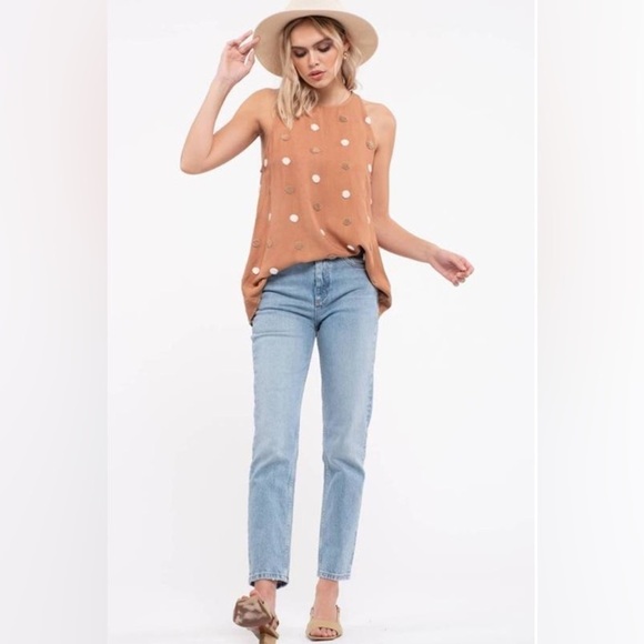 NWT Blu Pepper Women's Two Tone Swiss Dot Tank Top Sz Large, Sienna Multi Dot - Picture 7 of 9